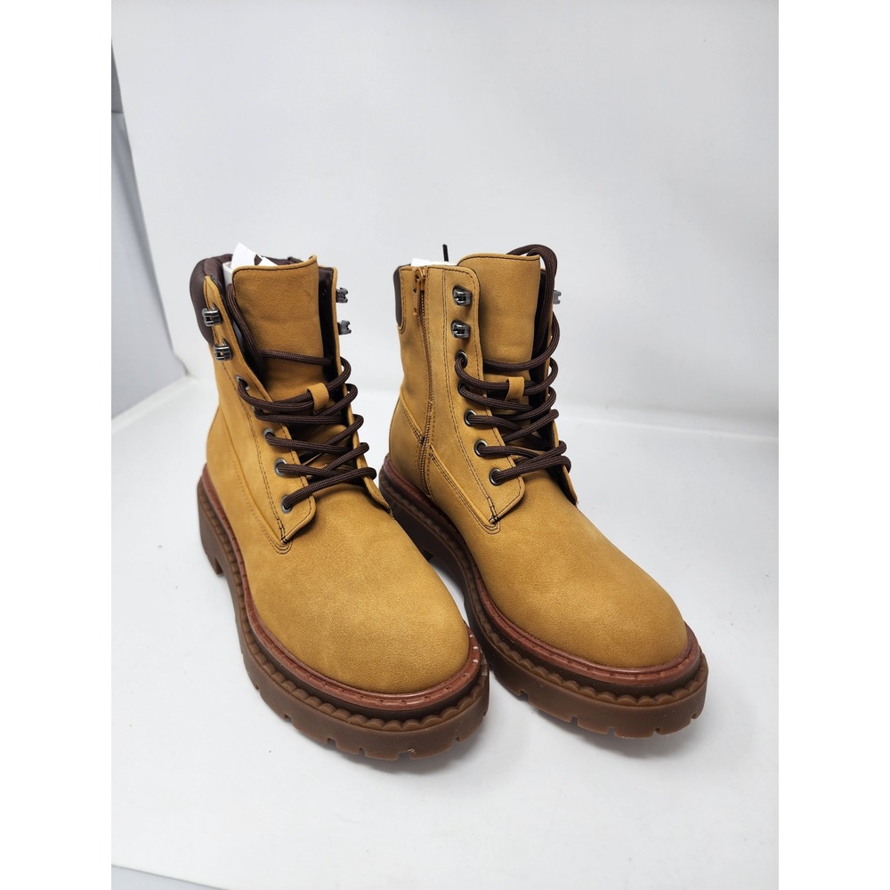 Wild Fable Womens Lace Up Platform Combat Boots Tan Faux Suede Size 7.5